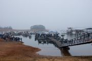 Hartwell Lake&nbsp;Saturday morning - Boats leaving for a day of fishing competition